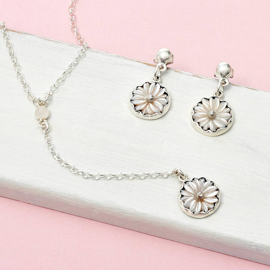 Sterling Silver Lariat Mother Of Pearl Flower Necklace By Tales From Sterling Silver Lariat Mother Of Pearl Flower Necklace