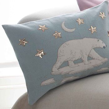 Polar Bear Cushion With Sequin Stars, 3 of 5