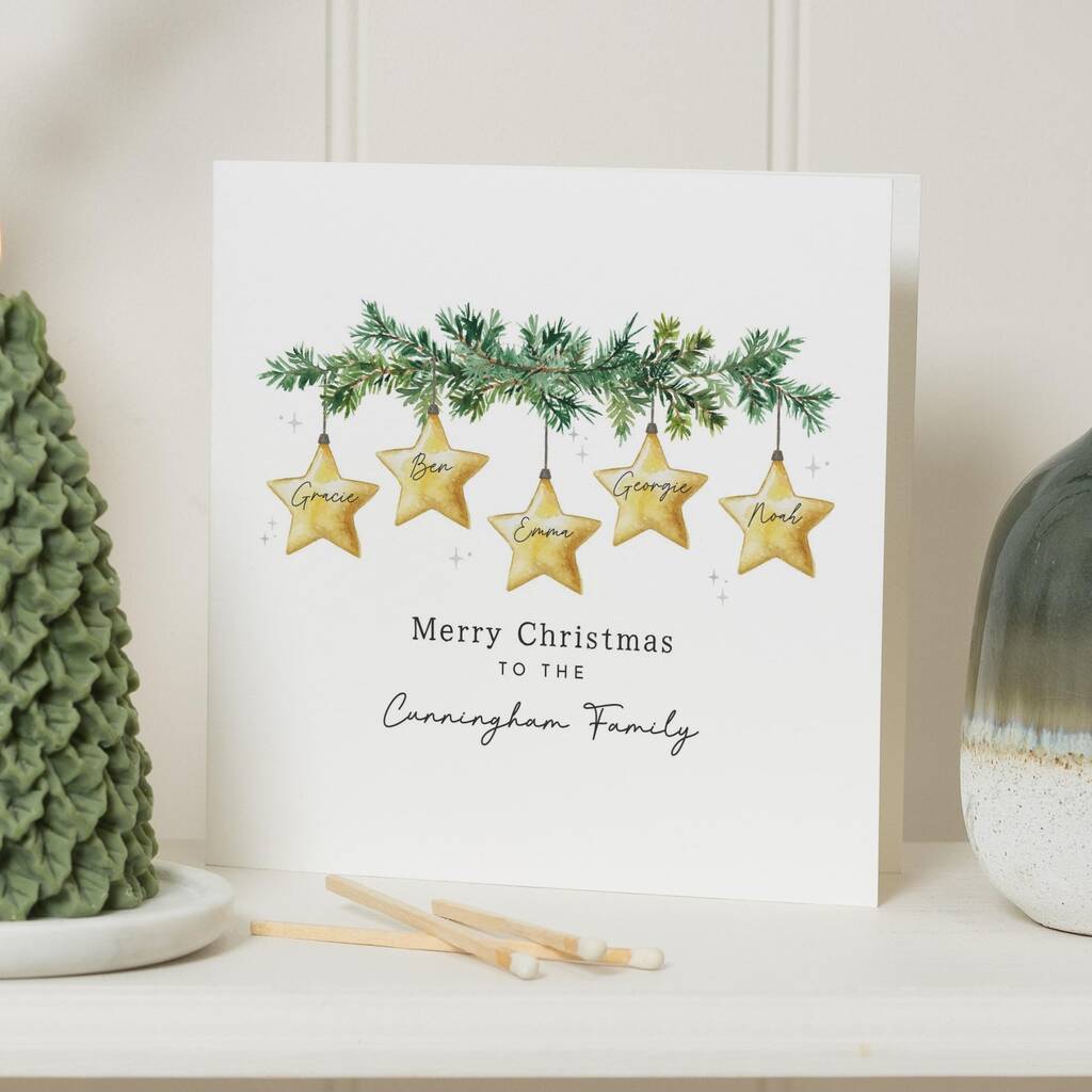 Personalised Family Surname Star Christmas Card, 1 of 7