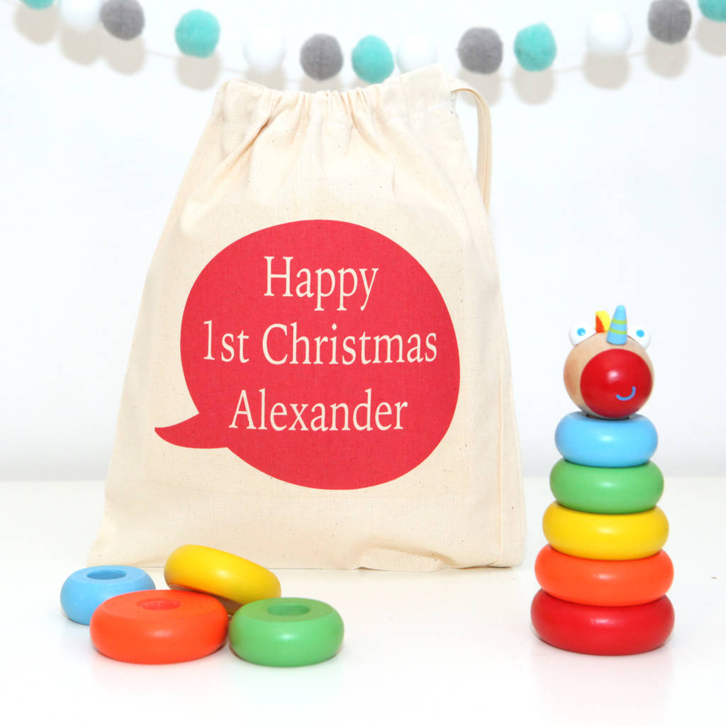 Image of Wooden Dragon Stacking Toy And Personalised Bag