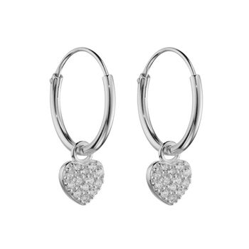 Sterling Silver Hoop Earrings With Cz Heart Charm, 3 of 7
