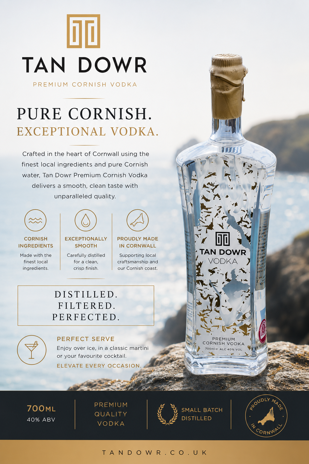 Tan Dowr Vodka Tan Dowr Premium Cornish Classic Vodka 70Cl