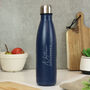 Personalised Name And Message Blue Metal Insulated Drinks Bottle, thumbnail 2 of 7