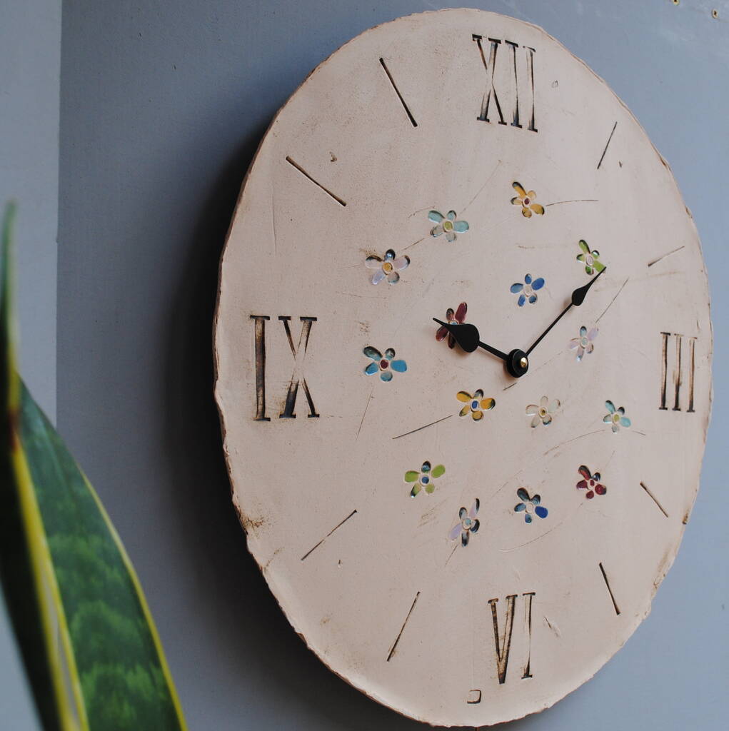 Large Pendulum Wall Clock. Roman Numerals And Flowers By IGstudio