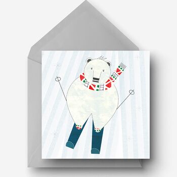 Pack Of Five Skiing Polar Bear Christmas Charity Cards, 2 of 6