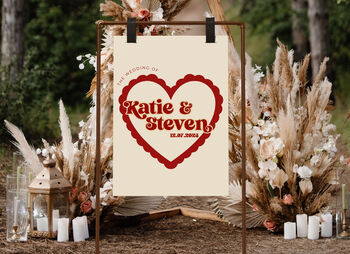 Personalised Retro Heart Wedding Welcome Sign, 2 of 2