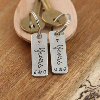 7th Anniversary Couples Pair Personalised Keyrings, 3 of 8
