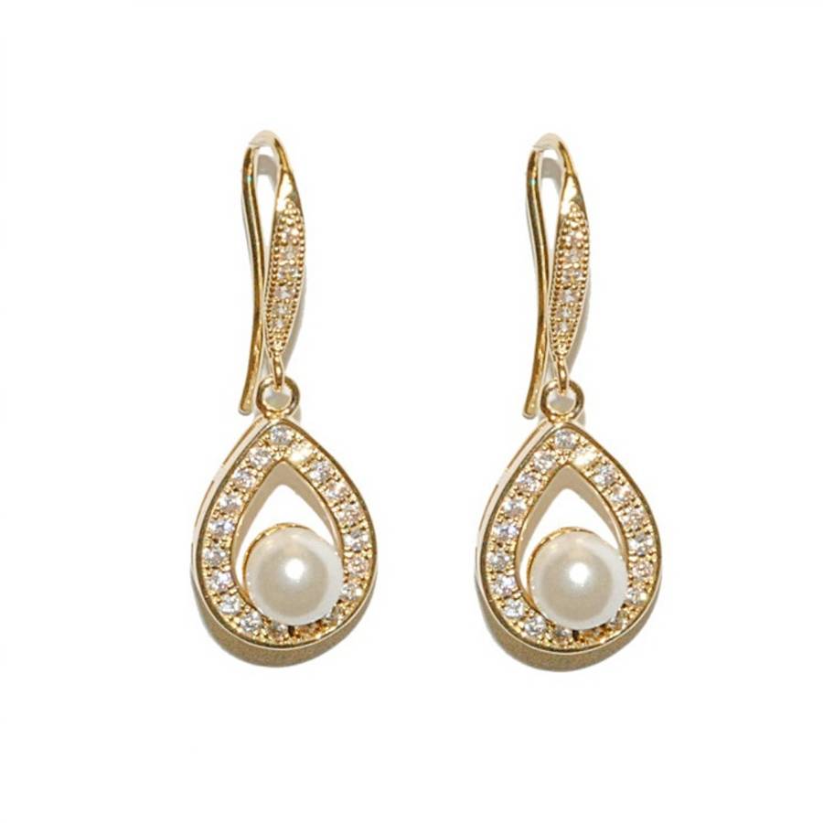 Gold Pearl And Crystal Drop Wedding Earrings Vita By Debbie Carlisle ...