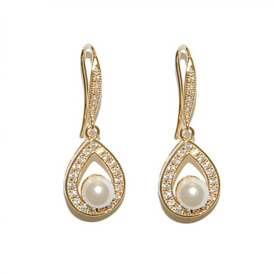 gold pearl and crystal drop wedding earrings vita by debbie carlisle ...