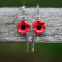 Poppy Red Flower On Stem Drop Earrings, thumbnail 1 of 5