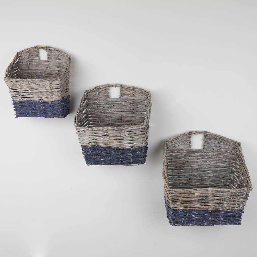 set of three wicker nautical wall storage baskets by dibor