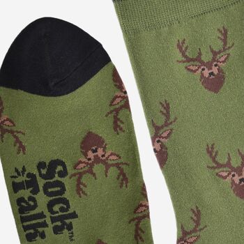 Men's Bamboo Sock Green Stags, 4 of 5