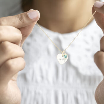 Sterling Silver Esme Heart And Heart Birthstone Personalised Name Necklace, 4 of 12