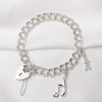 Sterling Silver Heavy Double Curb Charm Bracelet, 3 of 4