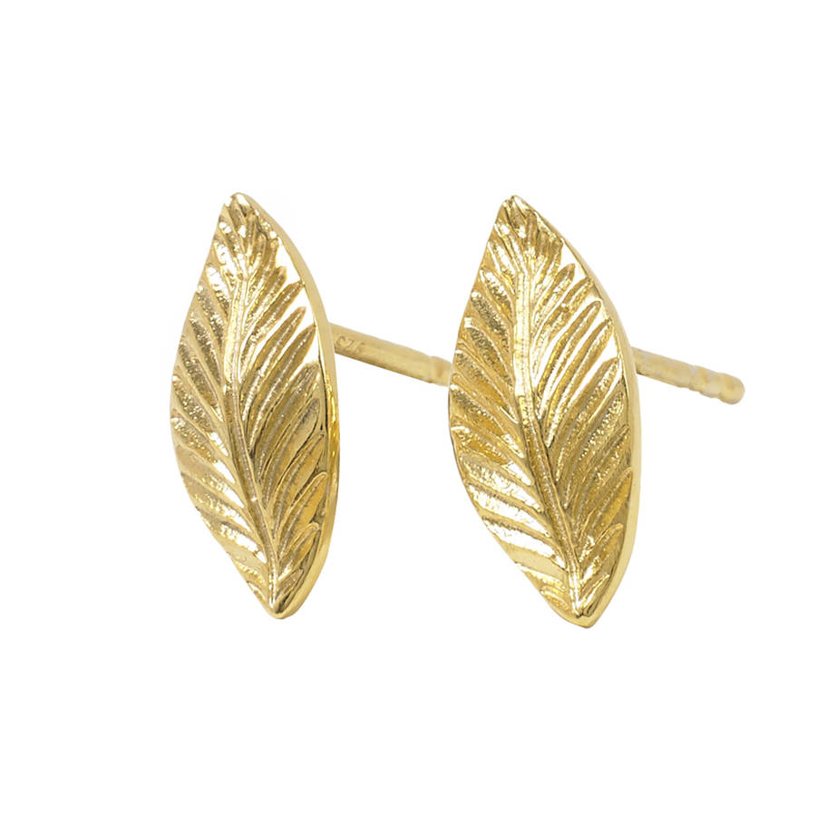 18ct gold vermeil leaf stud earrings by sharon mills london