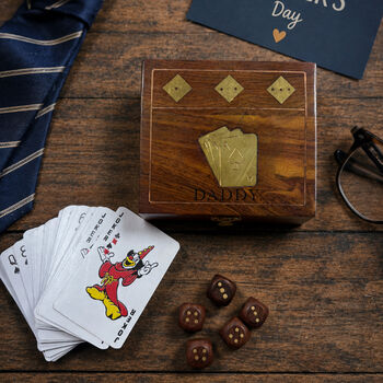 Personalised Luxury Wooden Box With Playing Cards And Dice, 5 of 5