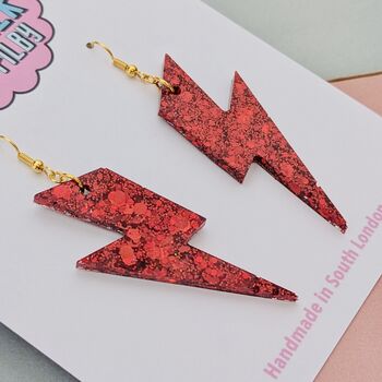 Red Glitter Lightning Bolt Earrings Small And Large, 2 of 10