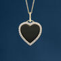 18ct Gold Plated Onyx Halo Heart Necklace, thumbnail 1 of 10