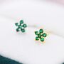 Sterling Silver Emerald Green Flower Cz Stud Earrings, thumbnail 4 of 12