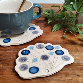 Cow Parsley Wildflower Handmade Ceramic Coasters Blue, 3 of 7