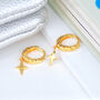 Gold Textured Hoop And Star Earrings, thumbnail 3 of 6