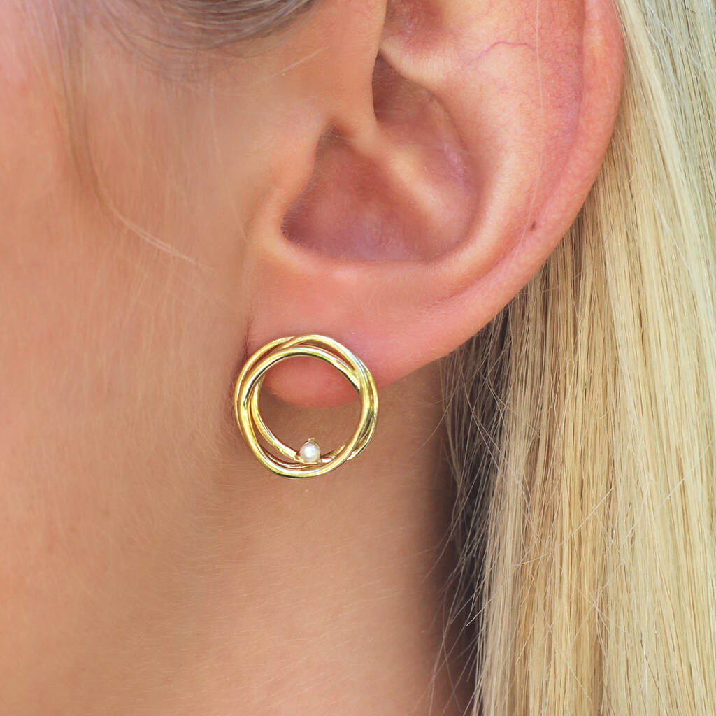 18ct Gold And Pearl Spiral Stud Hoop Earrings, 1 of 5