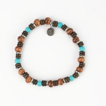 Turquoise, Wood And Lava Stone Men's Bracelet Set, 6 of 8