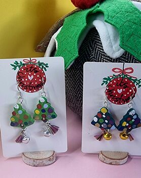 Christmas Colour Tree Painted Earrings With Stand, 6 of 11