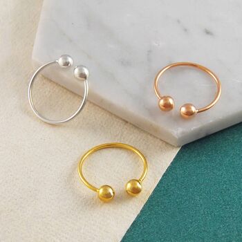 Double Ball Adjustable Gold Plated Sterling Silver Ring, 4 of 6