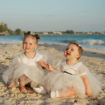 Duchess Satin Tulle Puff Sleeve Flower Girl Dress, 4 of 10