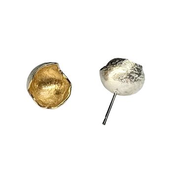 Organic Round Sterling Silver Studs Gold Plated, 3 of 5