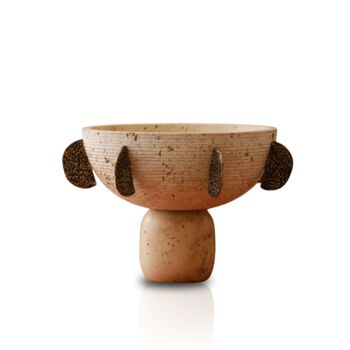 Handmade Travertine Crescent Bowl With Black Accents, 2 of 2
