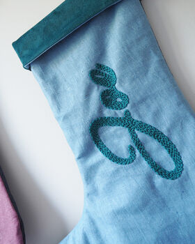Personalised Cotton And Velvet Christmas Stocking, 5 of 6