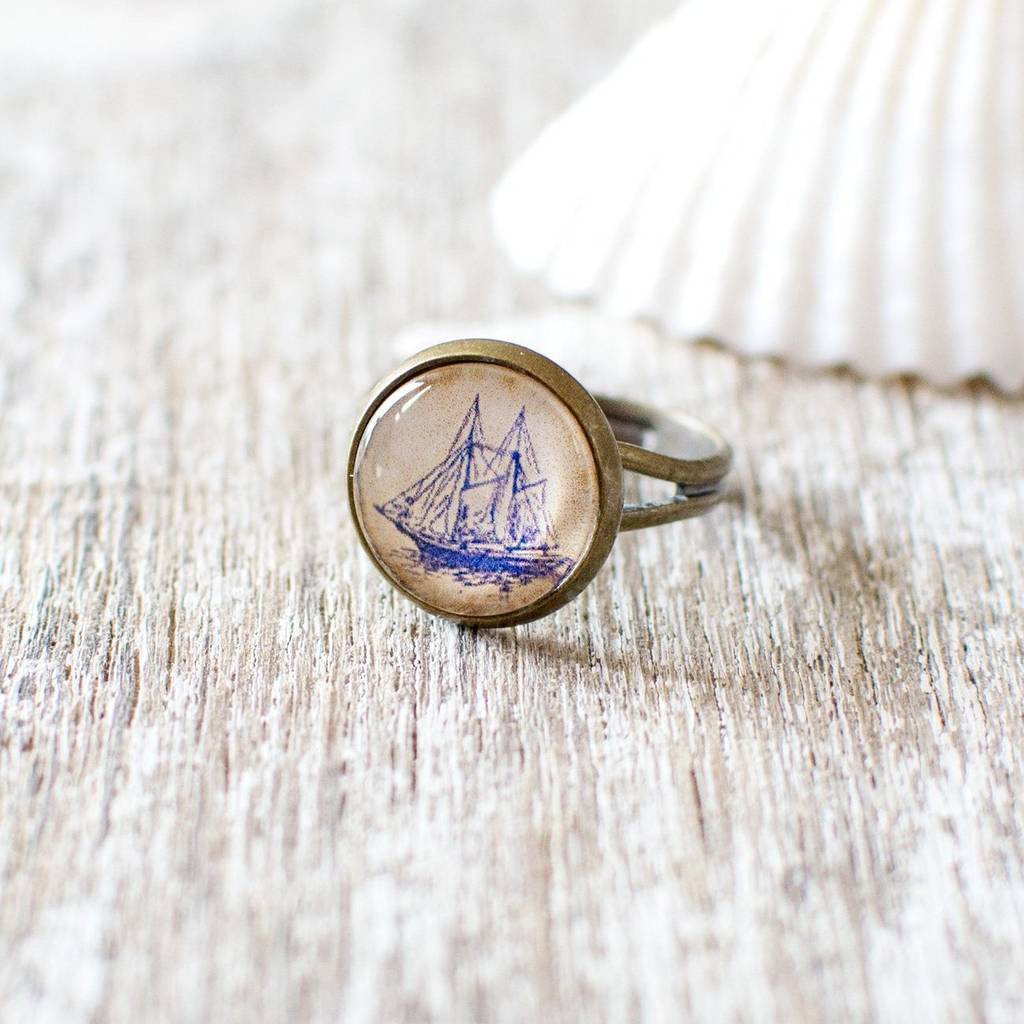 Blue Sailing Boat Ring By Juju Treasures