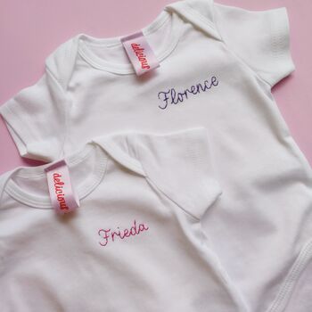 Personalised Hand Embroidered Newborn Baby Grow, 5 of 8