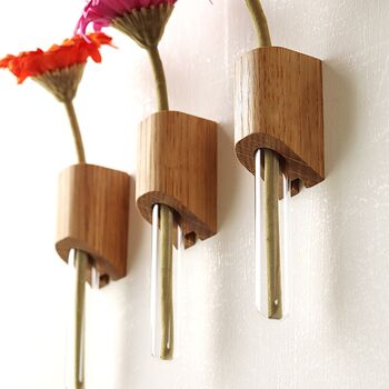 Solid Oak Wall Mounted Stem Vases – Set Of Three, 3 of 8