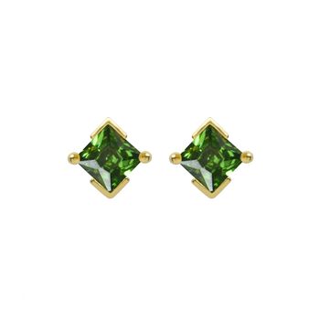 Yellow Gold Princess Cut Birthstone Earrings May Emerald, 2 of 5