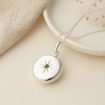 Personalised Sterling Silver August Birthstone Locket – Peridot, 5 of 8