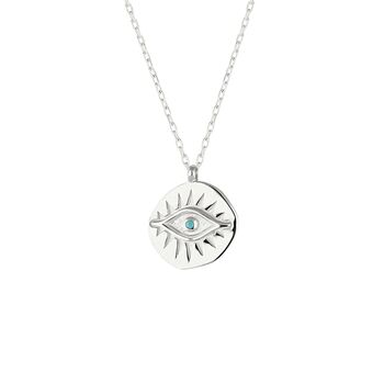 Gold Coin Evil Eye Pendant Necklace In Sterling Silver, 8 of 8