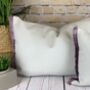 Velvet Optic White With Lilac Pink Fringe Cushion, thumbnail 4 of 10