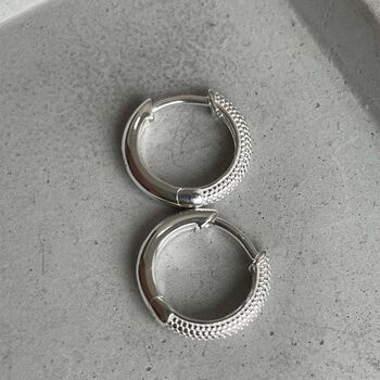 925 Sterling Silver Textured Small Hoops, 5 of 9