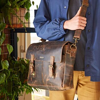 Personalised Brown Leather Satchel Style Messenger Bag By Paper High ...