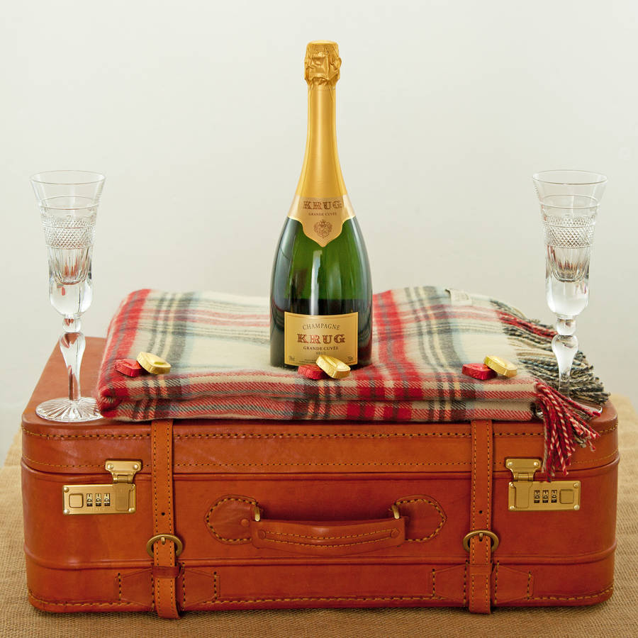 champagne travel case with glasses