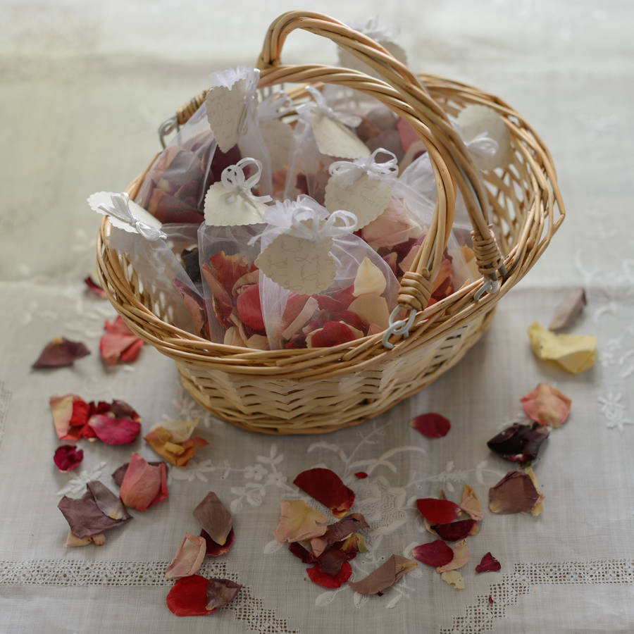 ten hand made garden rose petal confetti bags by the flower studio ...