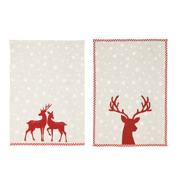 Set Of Two Country Stag Cotton Tea Towels, 2 of 8