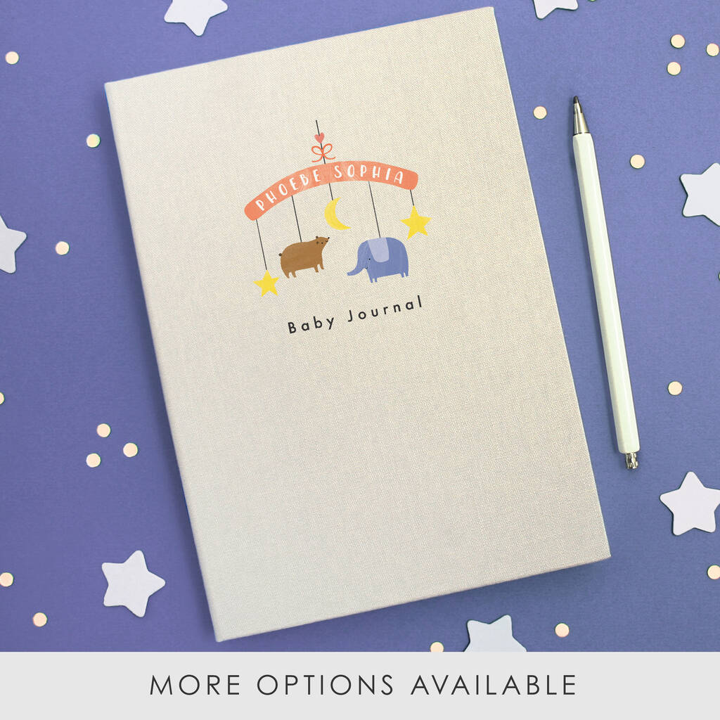 Personalised Baby Mobile A5 Cloth Bound Notebook, 1 of 7