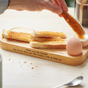 Personalised Egg And Toast Serving Board In Solid Oak, 2 of 9