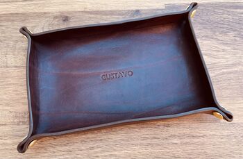 Personalised Rectangle Chocolate Brown Leather Tray, 11 of 12