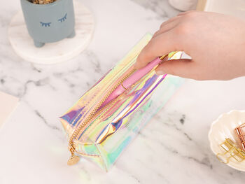 Clear Holographic Gold Zipper Pencil Case, 2 of 5