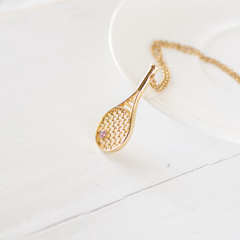 Gold Plated Tennis Racket Necklace, 6 of 7